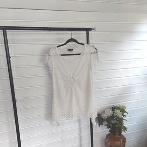 Brittany Black White Lace Blouse with Ring Detail Size Large